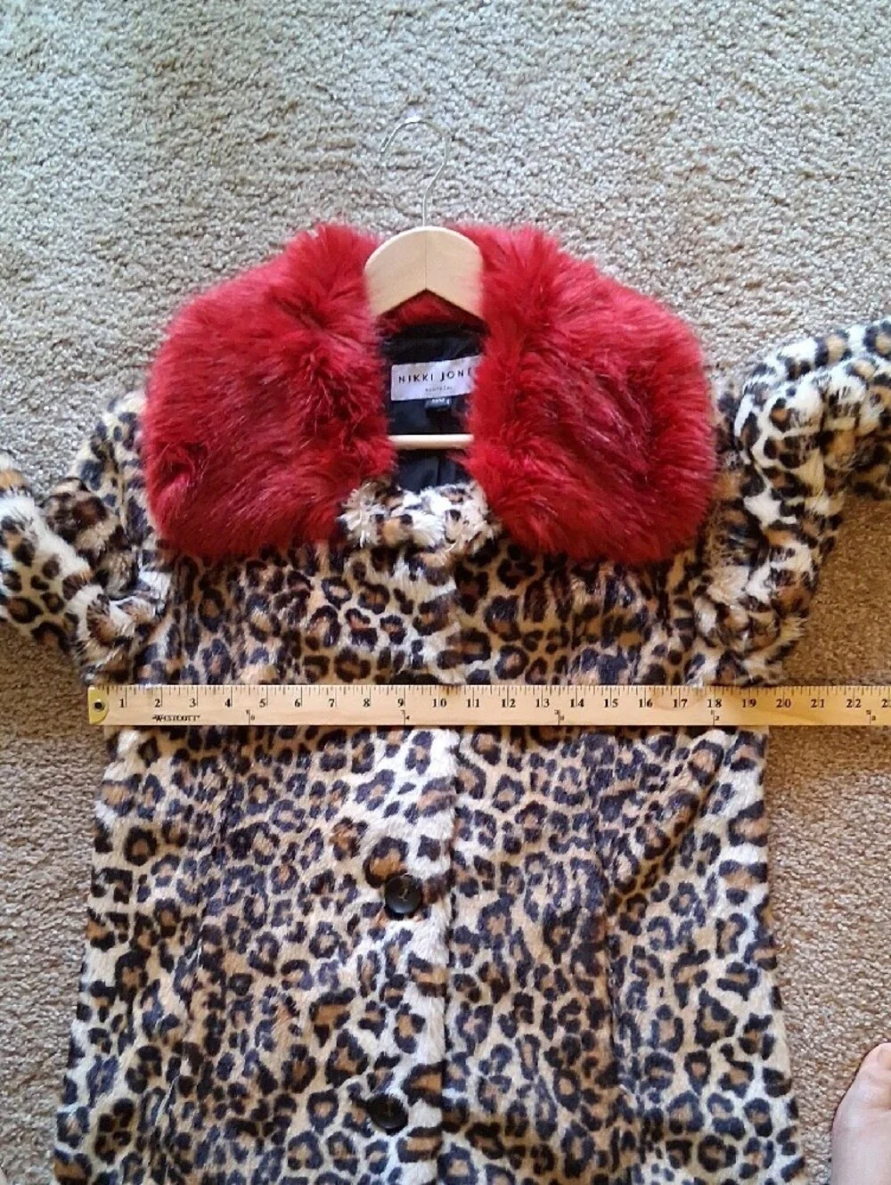 Nikki Jones Leopard Print Teddy Coat with Red Faux Fur Collar - Women's Jacket - Picture 13 of 14